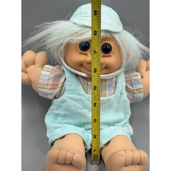 Vintage Russ Troll Kidz Plush Doll Boy with Teal Clothes Overalls 11” - Picture 3 of 9
